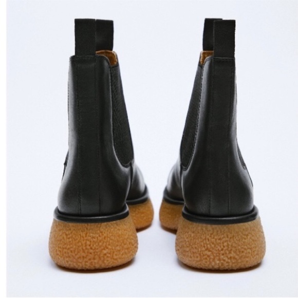 Zara Flat Leather Ankle Boots Black Size US 8 - Picture 4 of 7